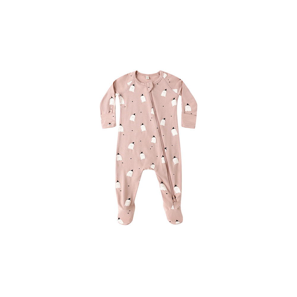 Quincy Mae Bamboo Zip Footie - Pink Ghosts