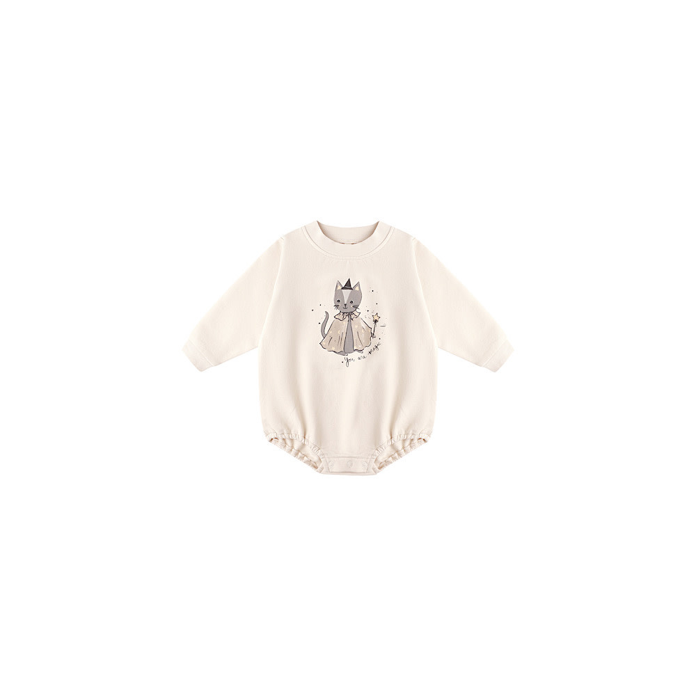 Quincy Mae Crewneck Bubble Romper - Magic Cat