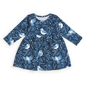 Winter Water Factory Winter Water Factory Lausanne Baby Dress - Chickadees Navy & Blue