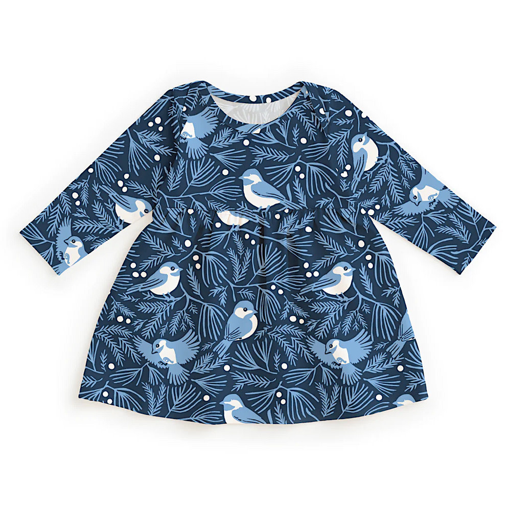 Winter Water Factory Lausanne Baby Dress - Chickadees Navy & Blue