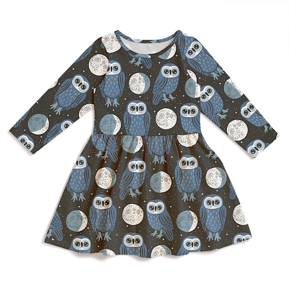 Winter Water Factory Winter Water Factory Calgary Dress - Midnight Owls Charcoal & Blue
