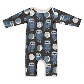 Winter Water Factory Winter Water Factory Long Sleeve Romper - Midnight Owls Charcoal & Blue