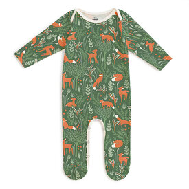 Winter Water Factory Winter Water Factory Long Sleeve Footed Romper -  Deer & Foxes Green