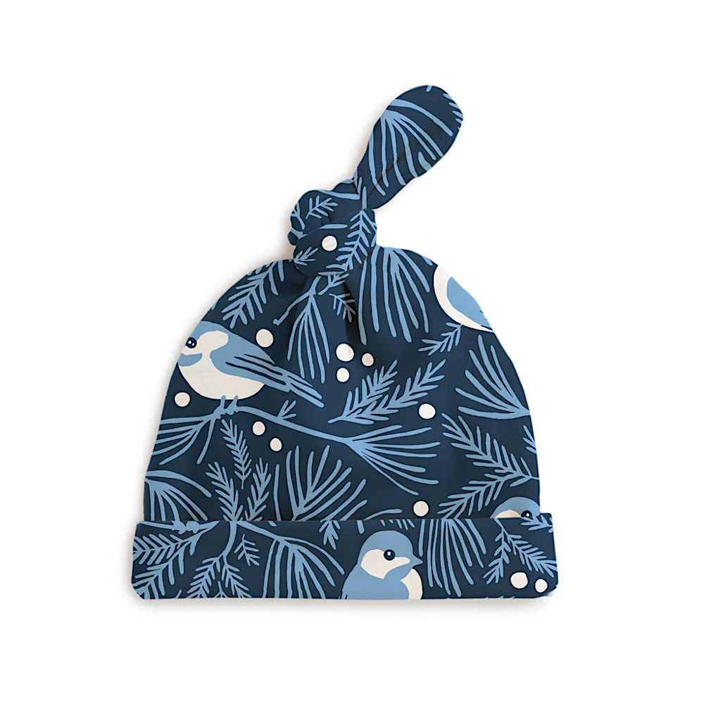 Winter Water Factory Knotted Baby Hat - Chickadees Navy & Blue
