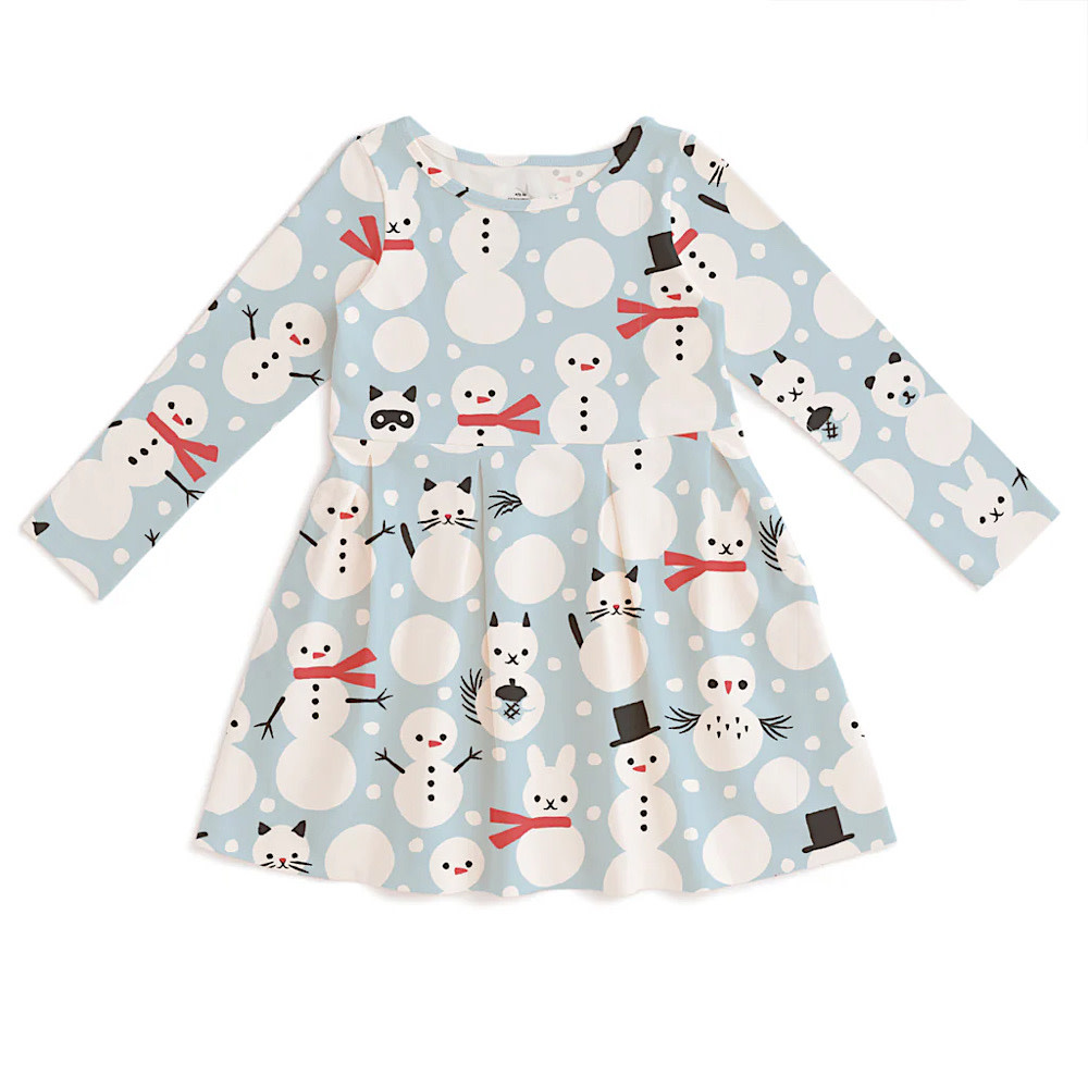 Winter Water Factory Madison Dress - Snow Creatures Sky Blue