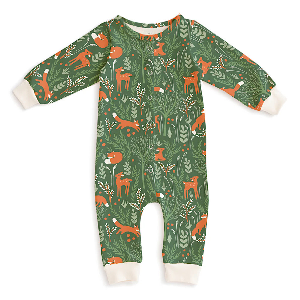 Winter Water Factory French Terry Jumpsuit - Deer & Foxes Green