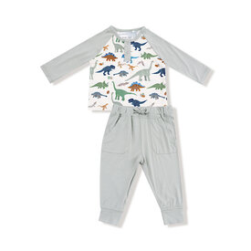 Angel Dear Angel Dear Long Sleeve Raglan Henley + Jogger - Washy Dinos