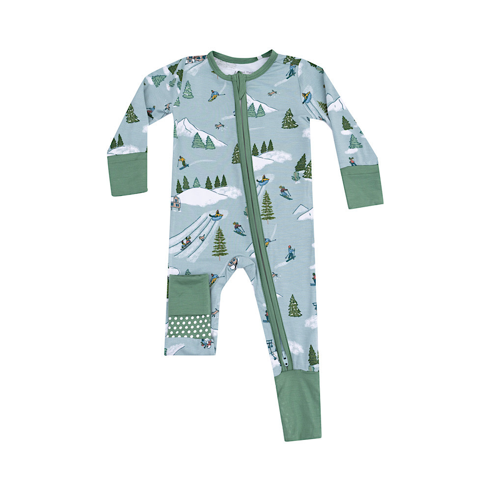 Angel Dear Angel Dear 2 Way Zipper Romper - Winter Fun Skiers Grey Mist