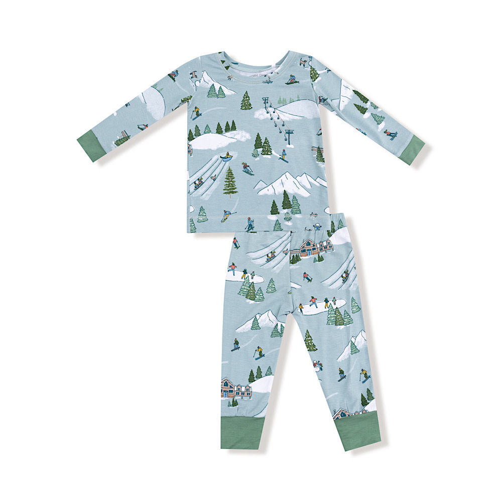 Angel Dear Long Sleeve Loungewear Set - Winter Fun Skiers Grey Mist