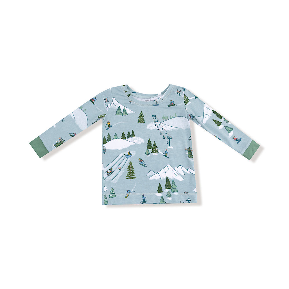 Angel Dear Long Sleeve Loungewear Set - Winter Fun Skiers Grey Mist