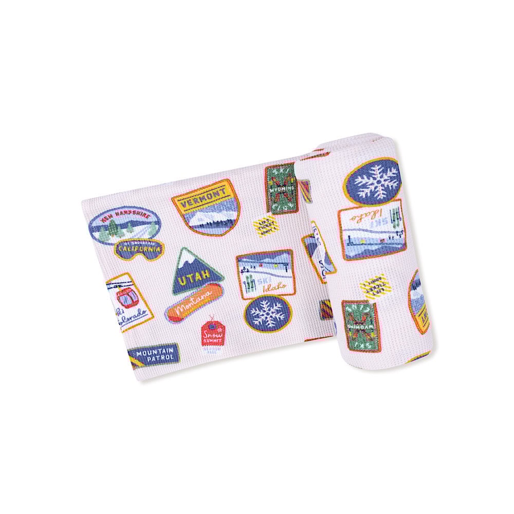 Angel Dear Swaddle Blanket 45 x 45- Vintage State Snow Sports Patches