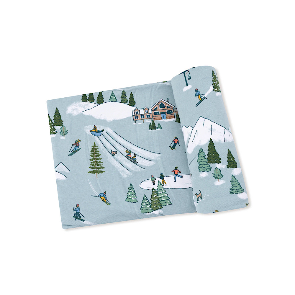 Angel Dear Angel Dear Swaddle Blanket 45 x 45- Winter Fun Skiers Grey Mist