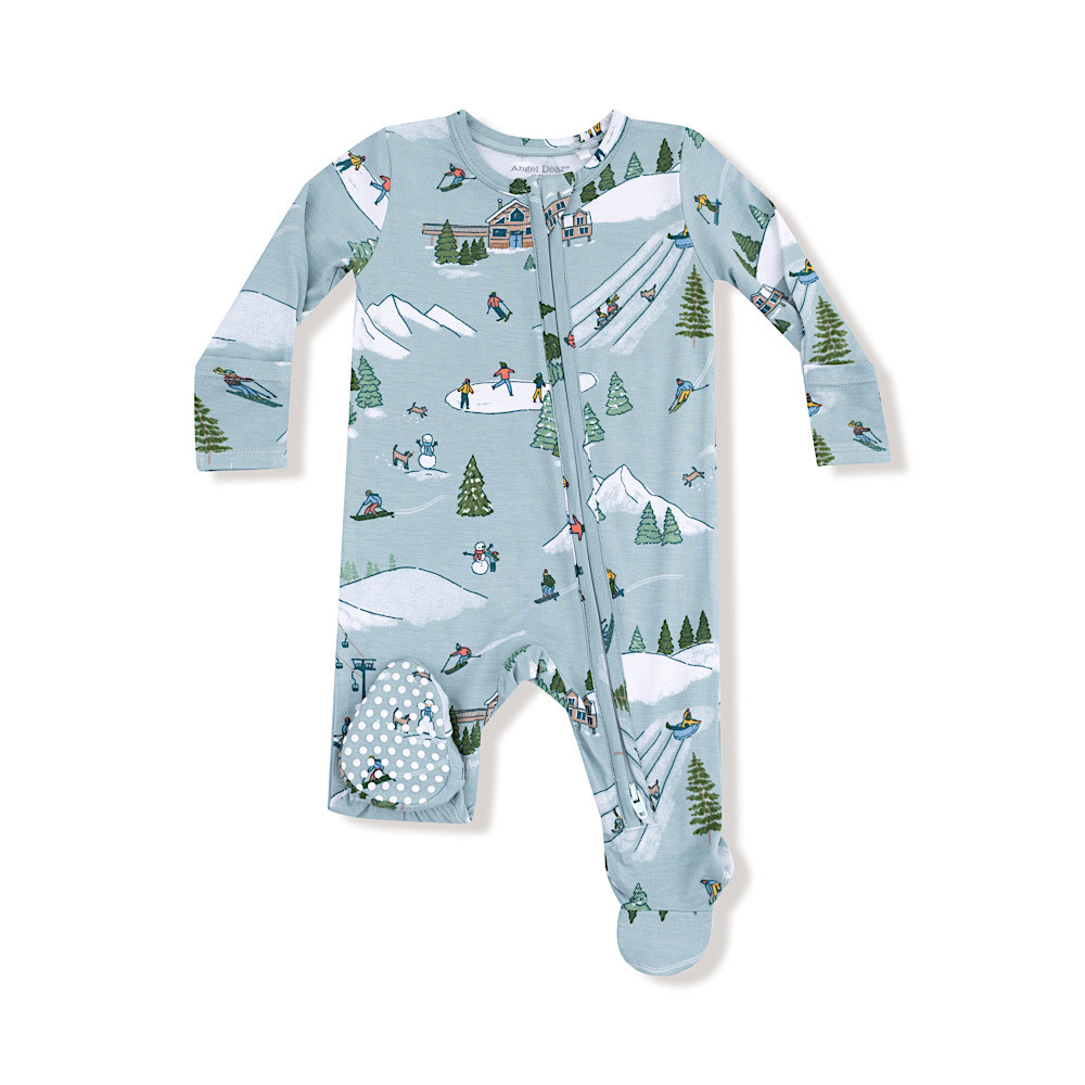 Angel Dear 2 Way Zipper Footie Romper - Winter Fun Skiers Grey Mist