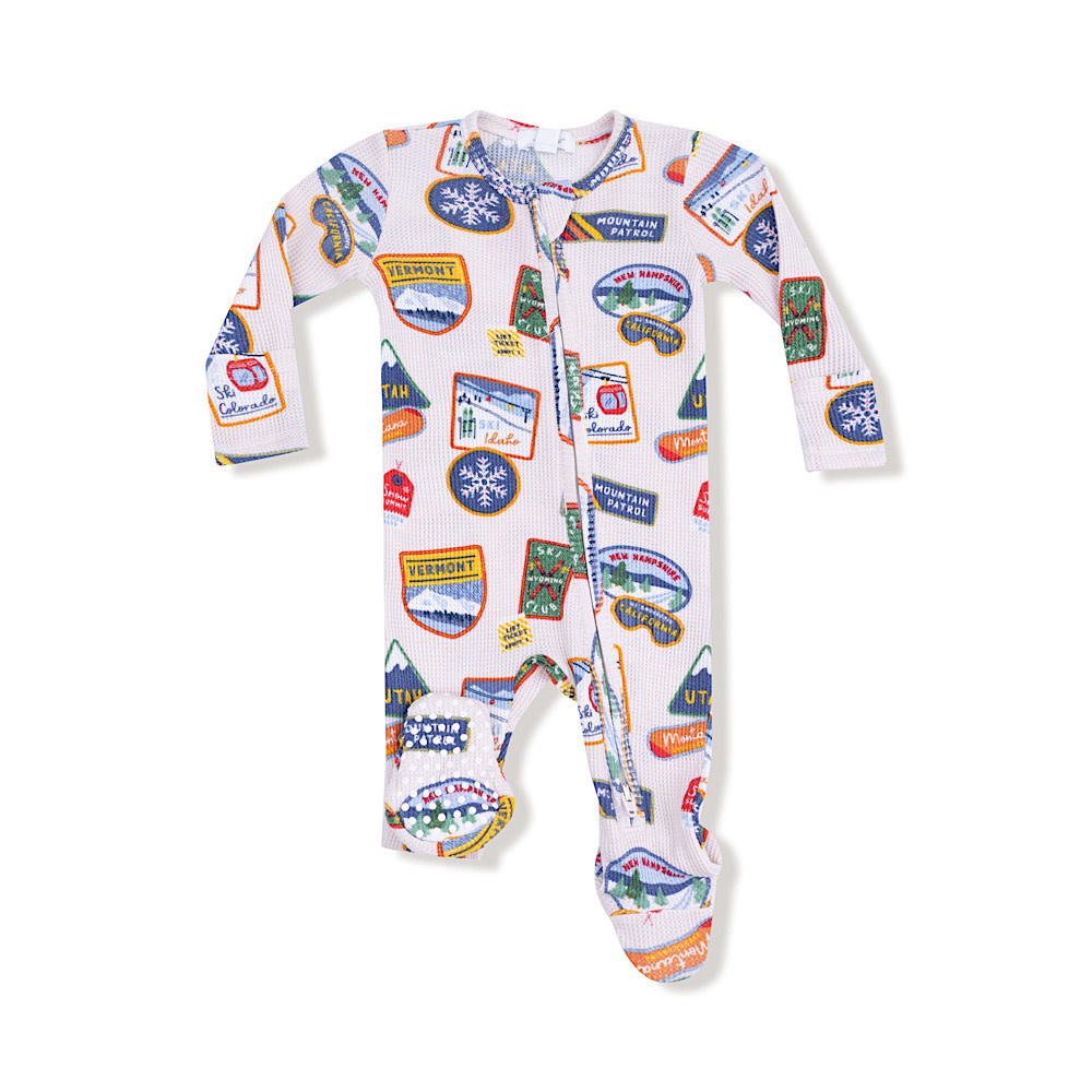 Angel Dear 2 Way Zipper Footie Romper - Vintage State Snow Sport Patches