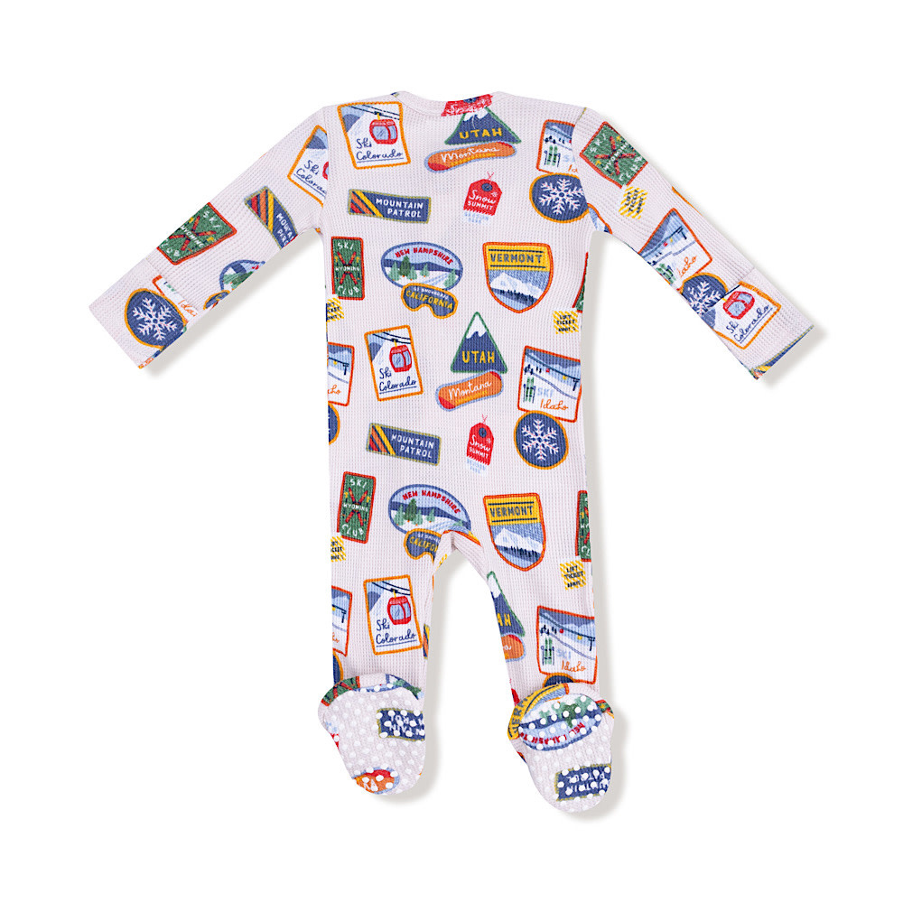 Angel Dear 2 Way Zipper Footie Romper - Vintage State Snow Sport Patches