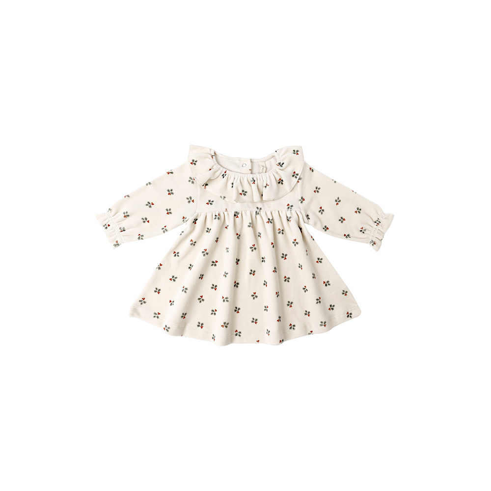 Quincy Mae Quincy Mae Velour Baby Dress - Holly Berry