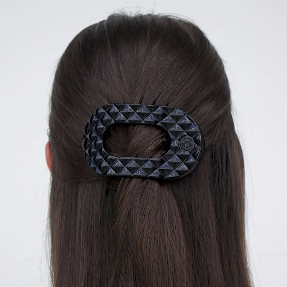 Teleties Flat Round Clip - Medium - Jet Black Quilted