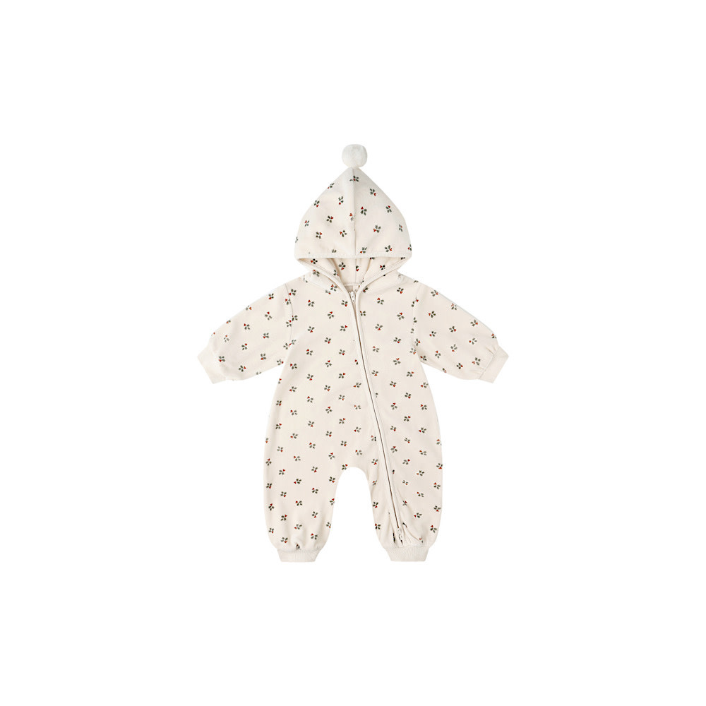 Quincy Mae Velour Zip Jumpsuit - Holly Berry