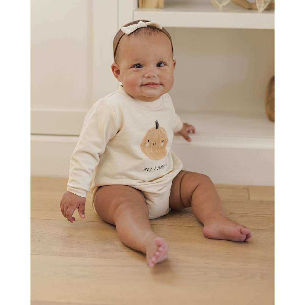 Quincy Mae Crewneck Bubble Romper - Pumpkin