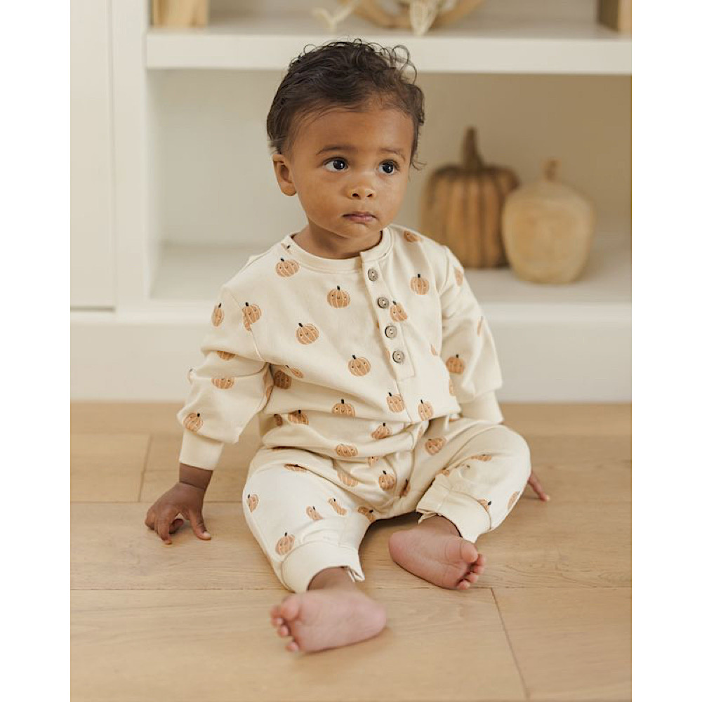 Quincy Mae Relaxed Fleece Jumpsuit - Smiley Pumpkins