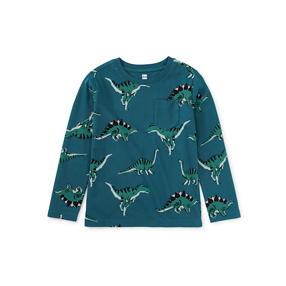 Tea Collection Long Sleeve Printed Pocket Tee - Dynamic Dinos