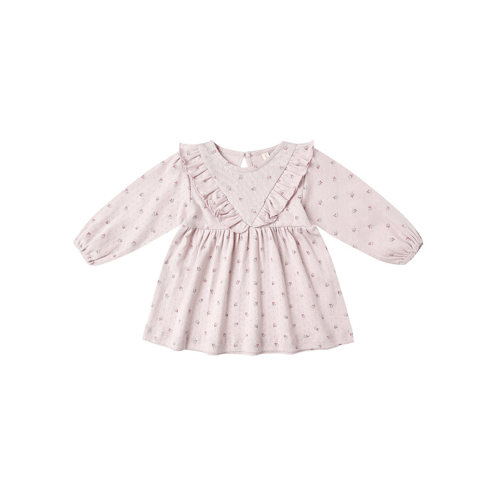 Quincy Mae Long Sleeve Ruffle V Dress - Lilac Ditsy