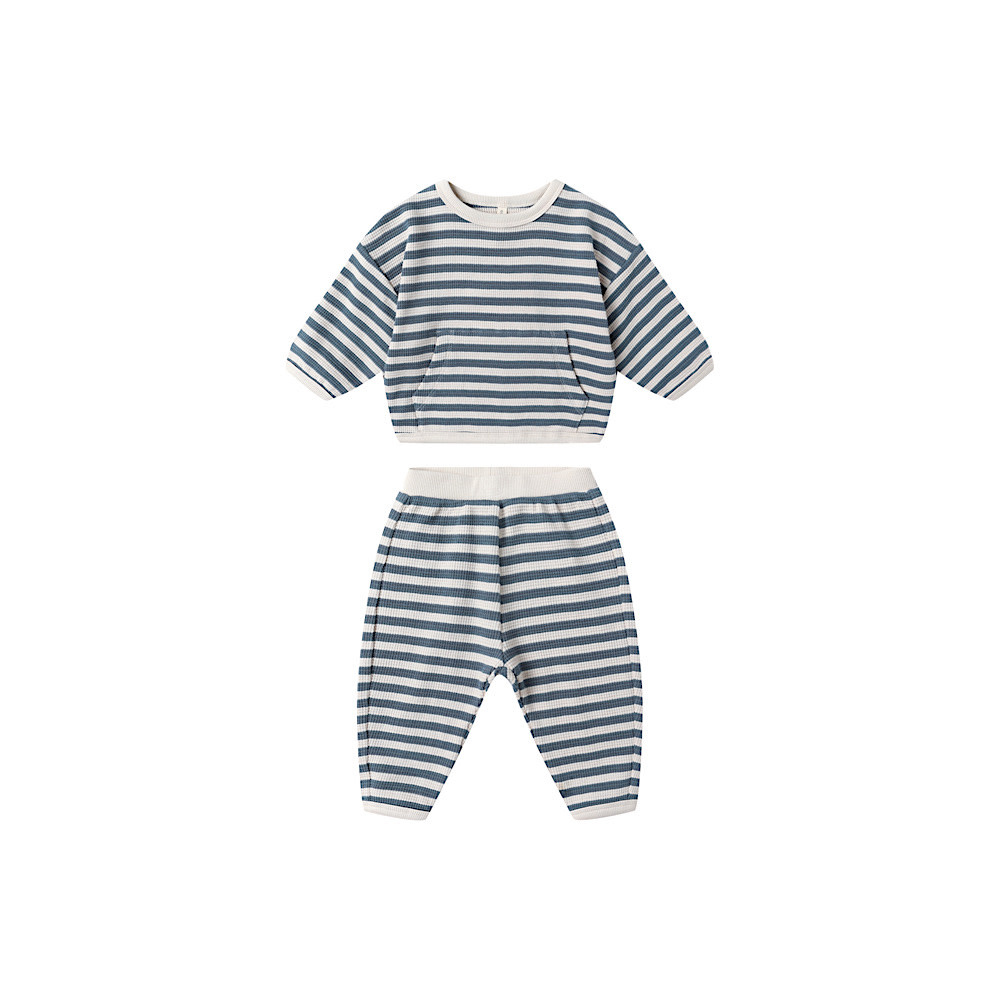 Quincy Mae Quincy Mae Waffle Slouch Set - Ocean Stripe