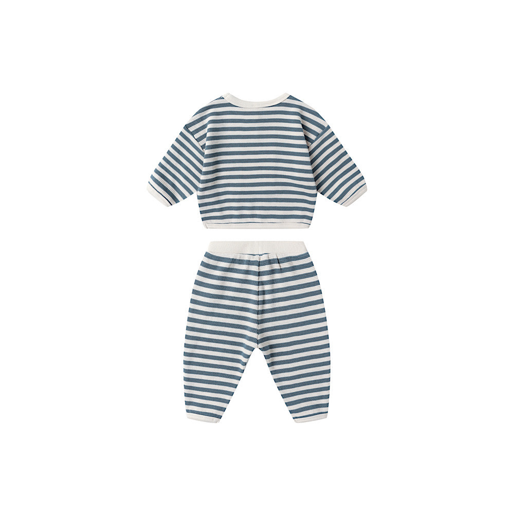 Quincy Mae Waffle Slouch Set - Ocean Stripe