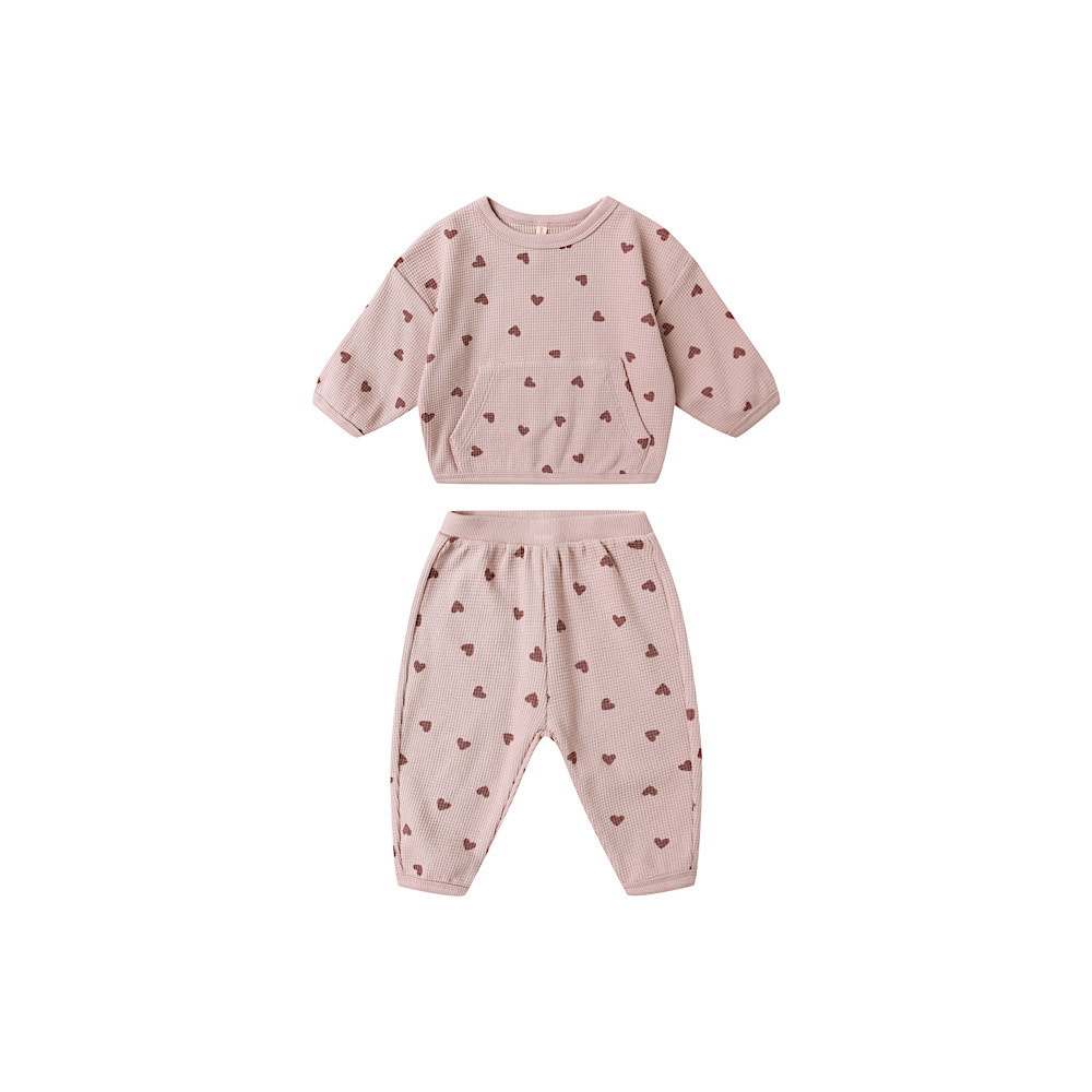 Quincy Mae Waffle Slouch Set - Hearts