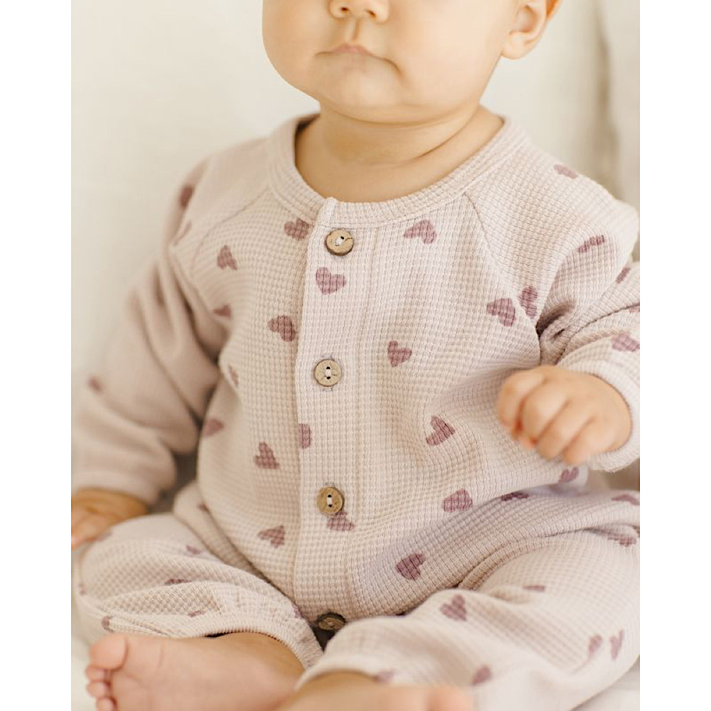 Quincy Mae Waffle Long Sleeve Jumpsuit - Hearts