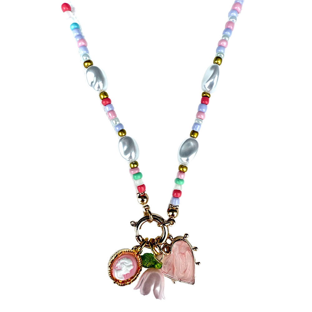 Gunner & Lux Necklace - Beaded Pearl Floral Heart