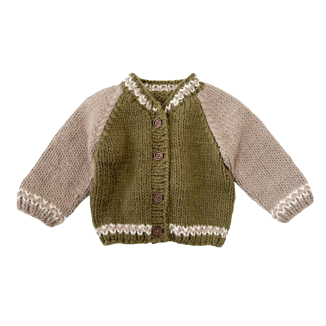 The Blueberry Hill Baby Varsity Cardigan - Moss