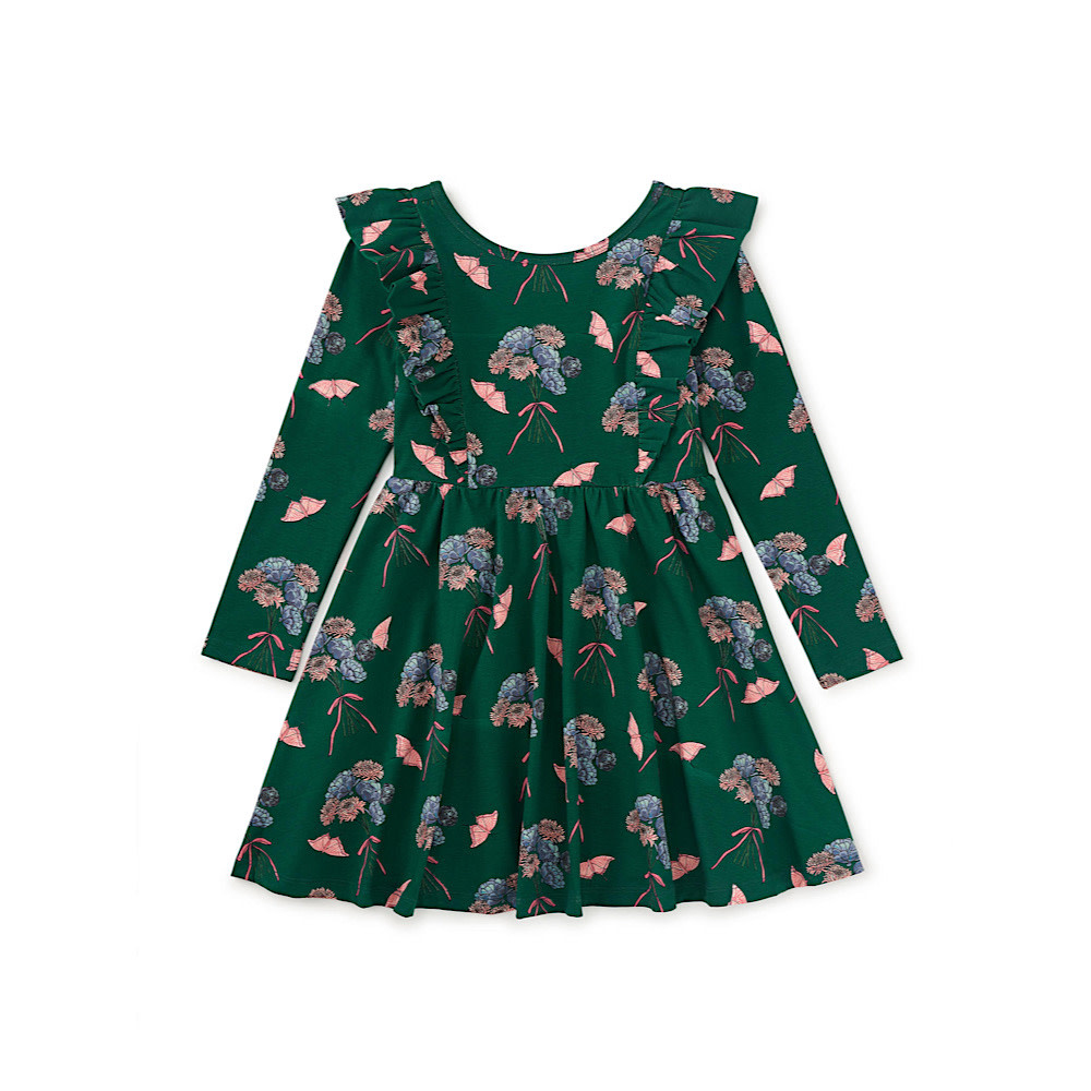 Tea Collection Ruffle Shoulder Ballet Dress - Floral & Butterfly Bouquet