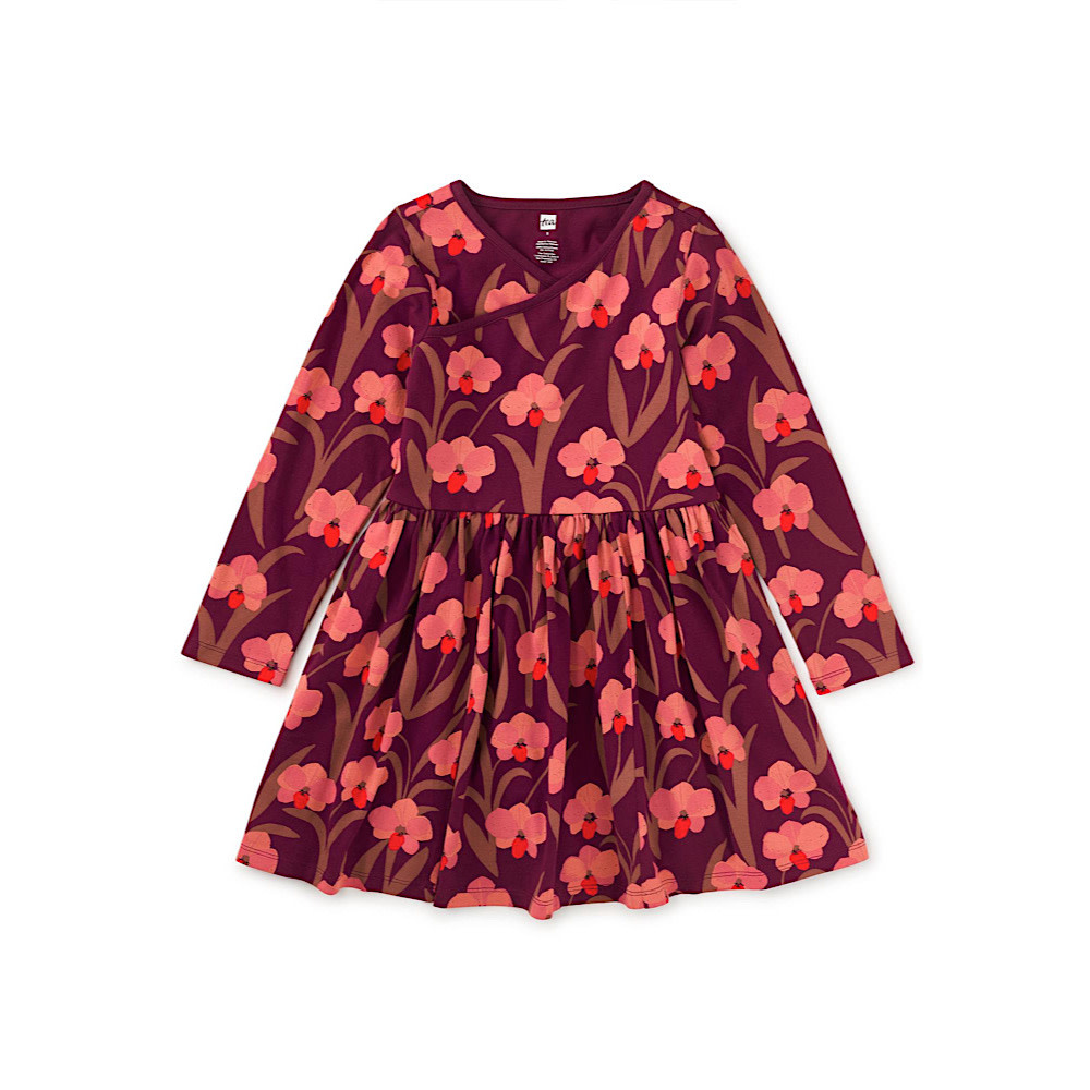 Tea Collection Long Sleeve Wrap Neck Dress - Jeju Island Orchid