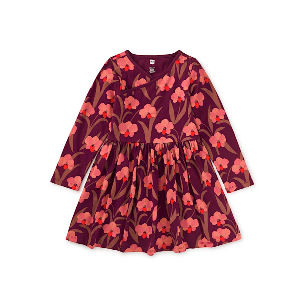 Tea Collection Tea Collection Long Sleeve Wrap Neck Dress - Jeju Island Orchid