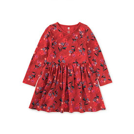 Tea Collection Tea Collection Long Sleeve Wrap Neck Dress - Red Vintage French Flowers