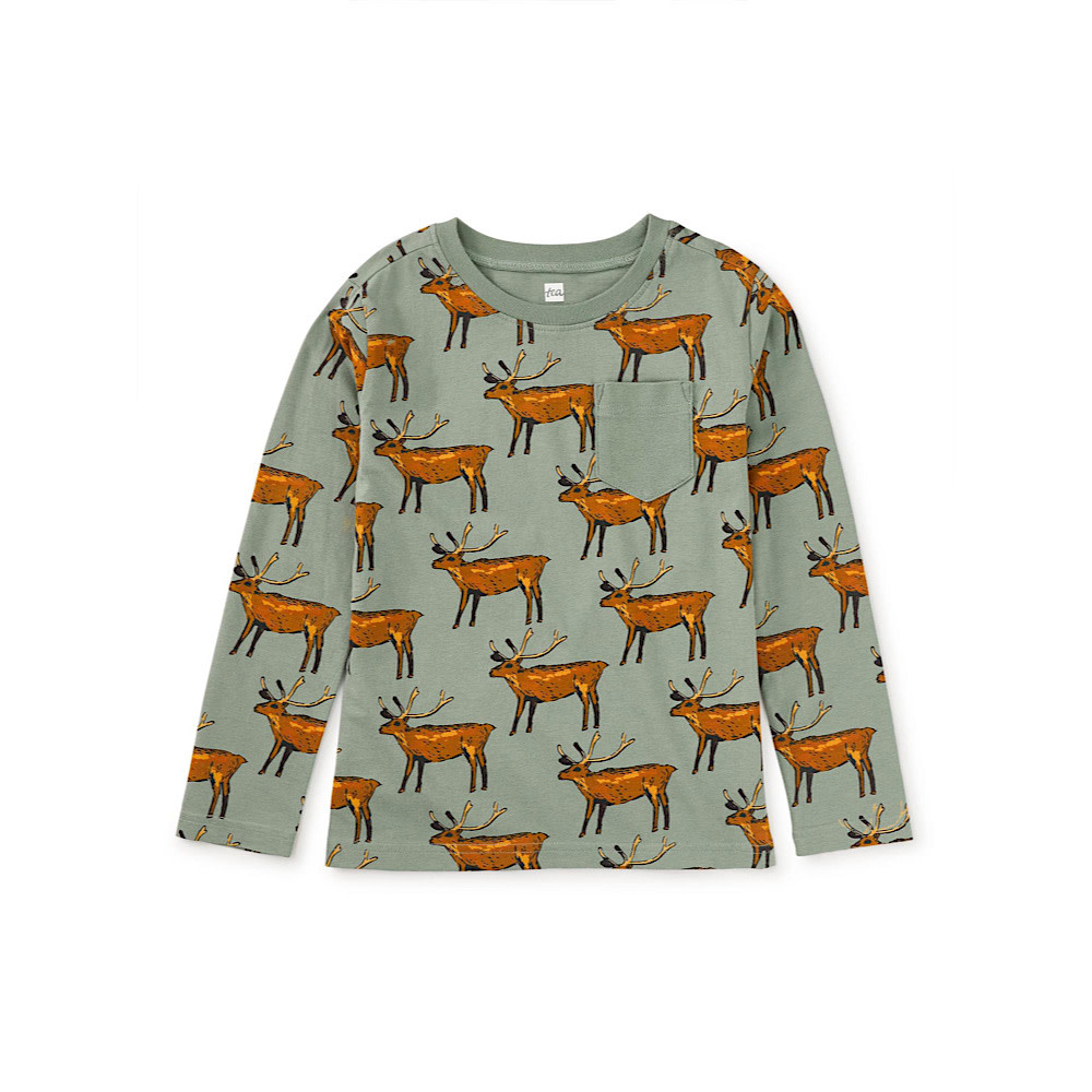 Tea Collection Tea Collection Long Sleeve Printed Pocket Tee - Painted Deer