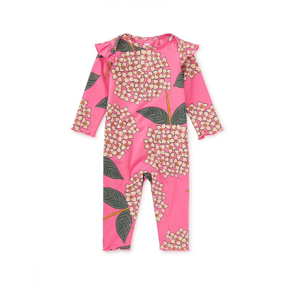 Tea Collection Tea Collection Ruffle Shoulder Baby Romper - Hydrangea Burst