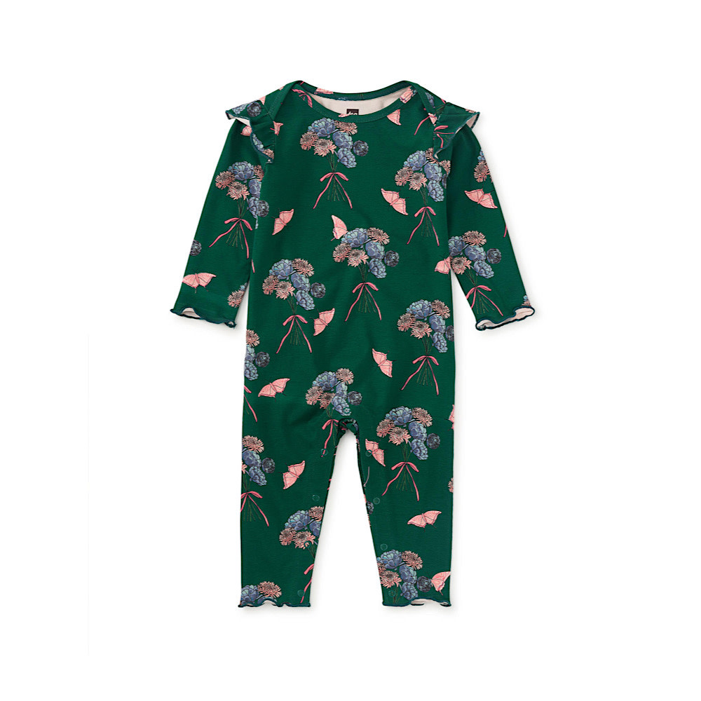 Tea Collection Tea Collection Ruffle Shoulder Baby Romper - Floral & Butterfly Bouquet