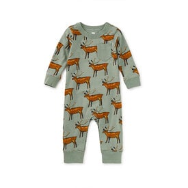 Tea Collection Tea Collection Long Sleeve Pocket Baby Romper - Painted Deer