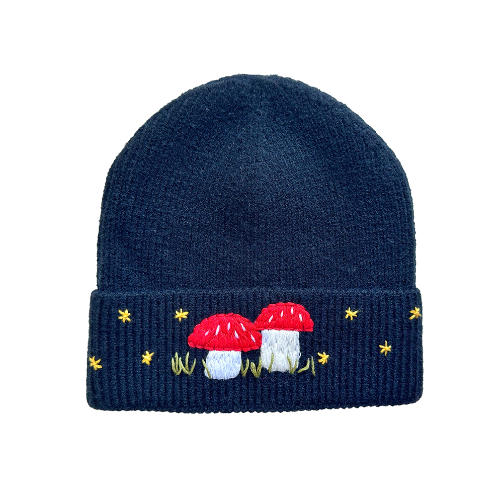 Quince Fables Embroidered Beanie - Mushroom