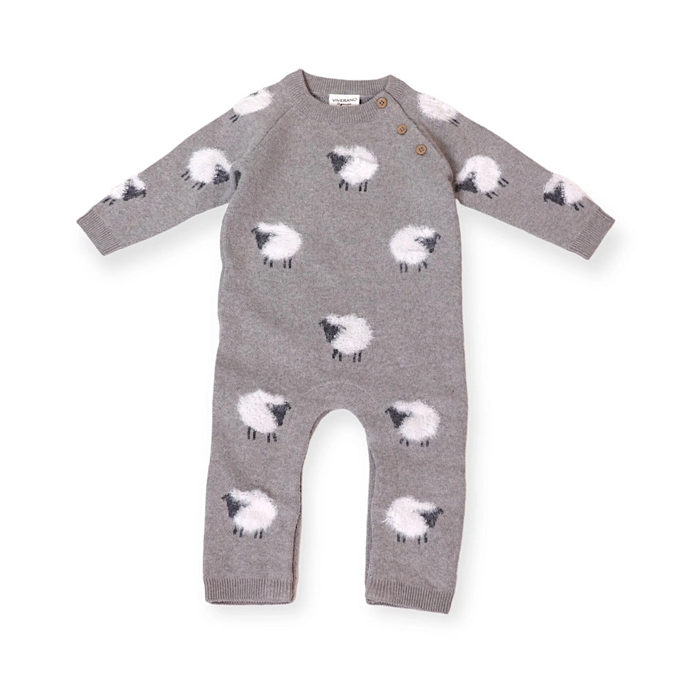Viverano Organics Jacquard Sweater Knit Baby Jumpsuit - Furry Sheeps
