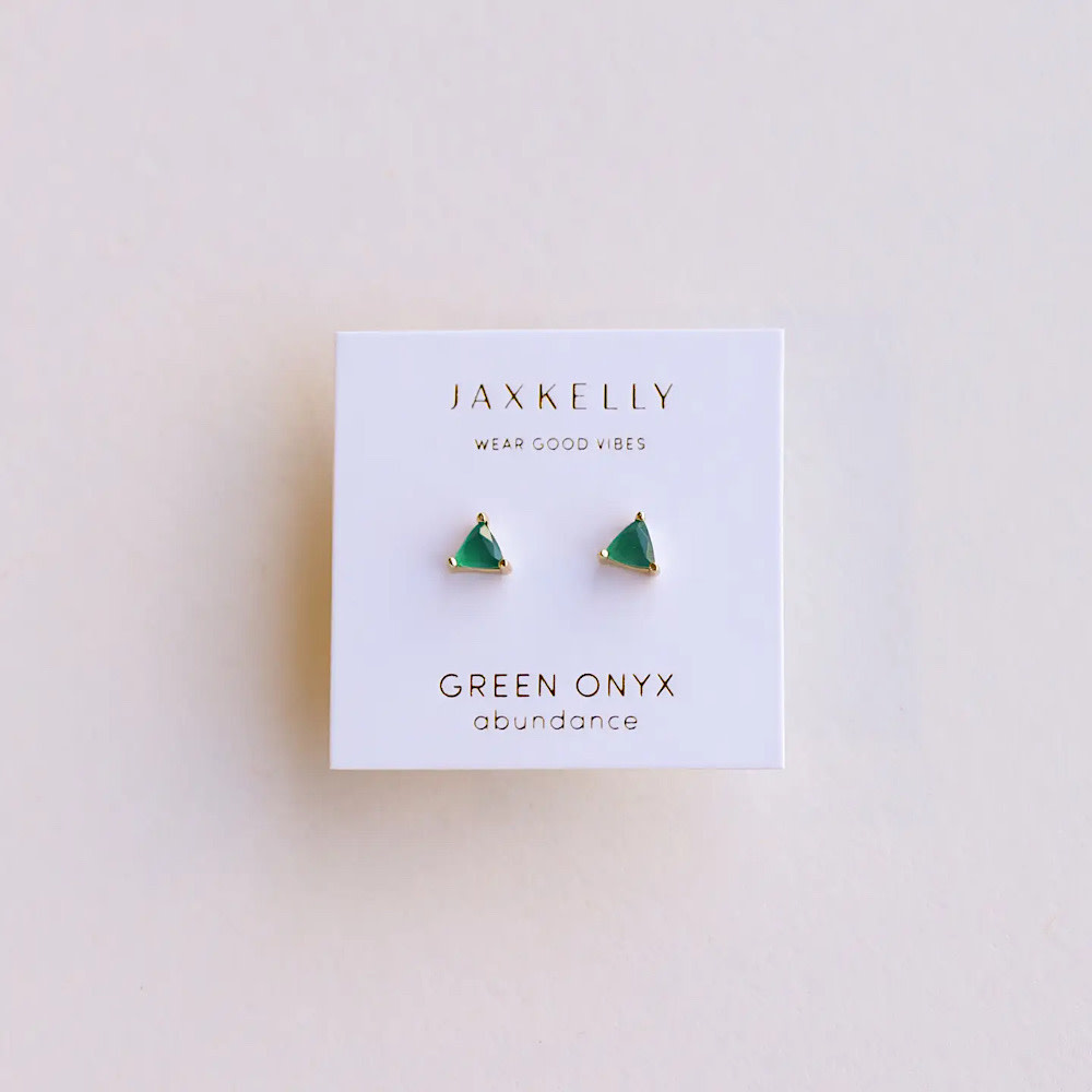 JaxKelly Gold Mini Energy Earrings - Green Onyx