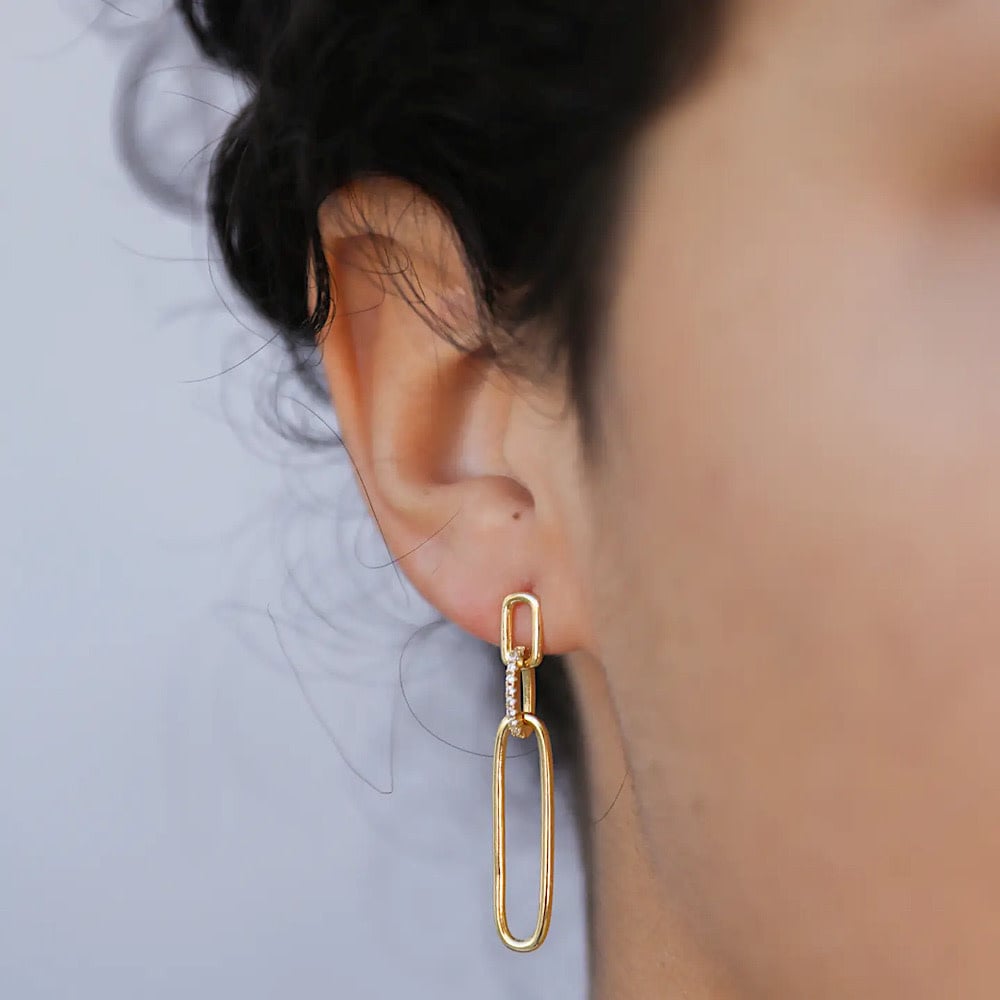 JaxKelly Pave Link Drop Earrings - Gold