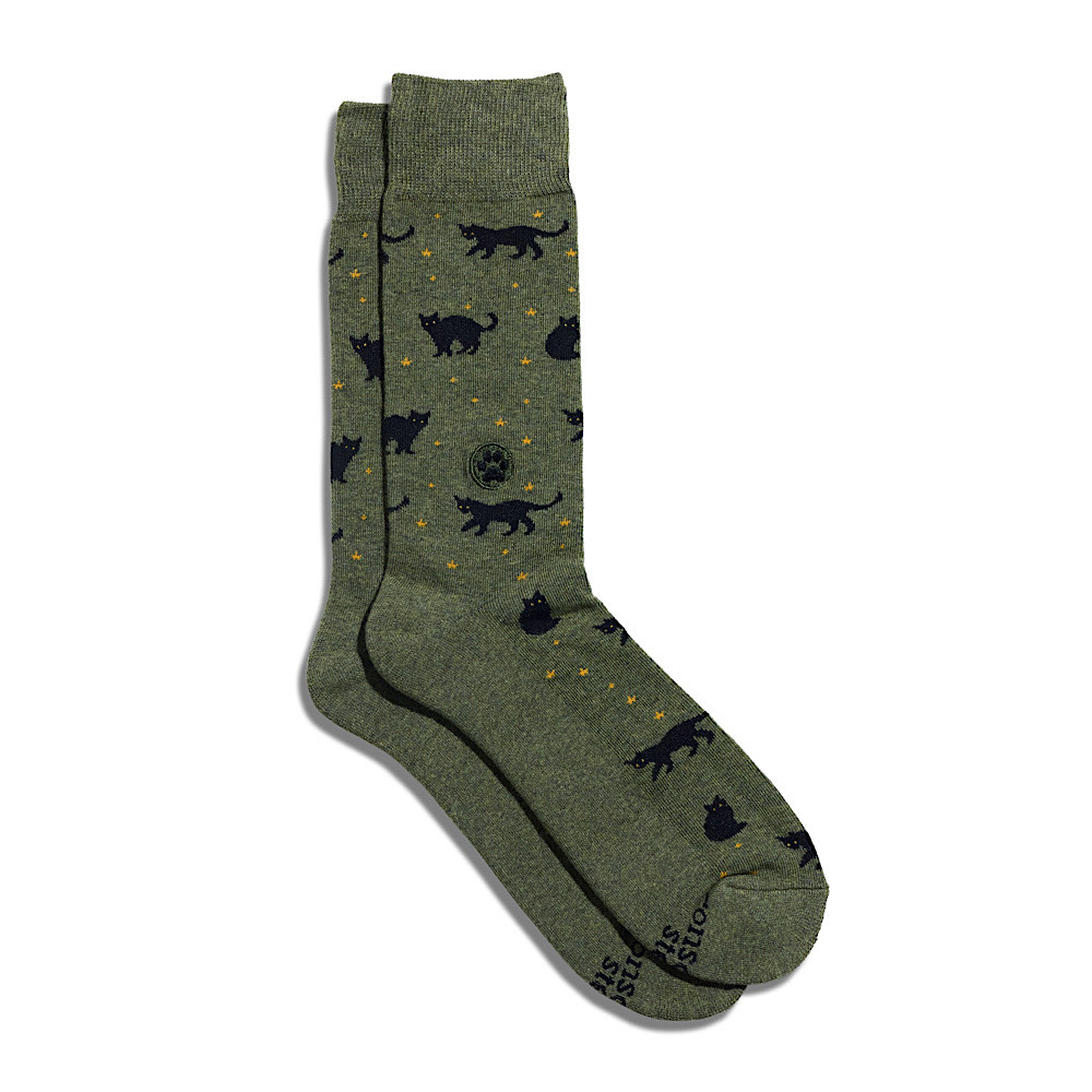Conscious Step Crew Socks - Green Cats