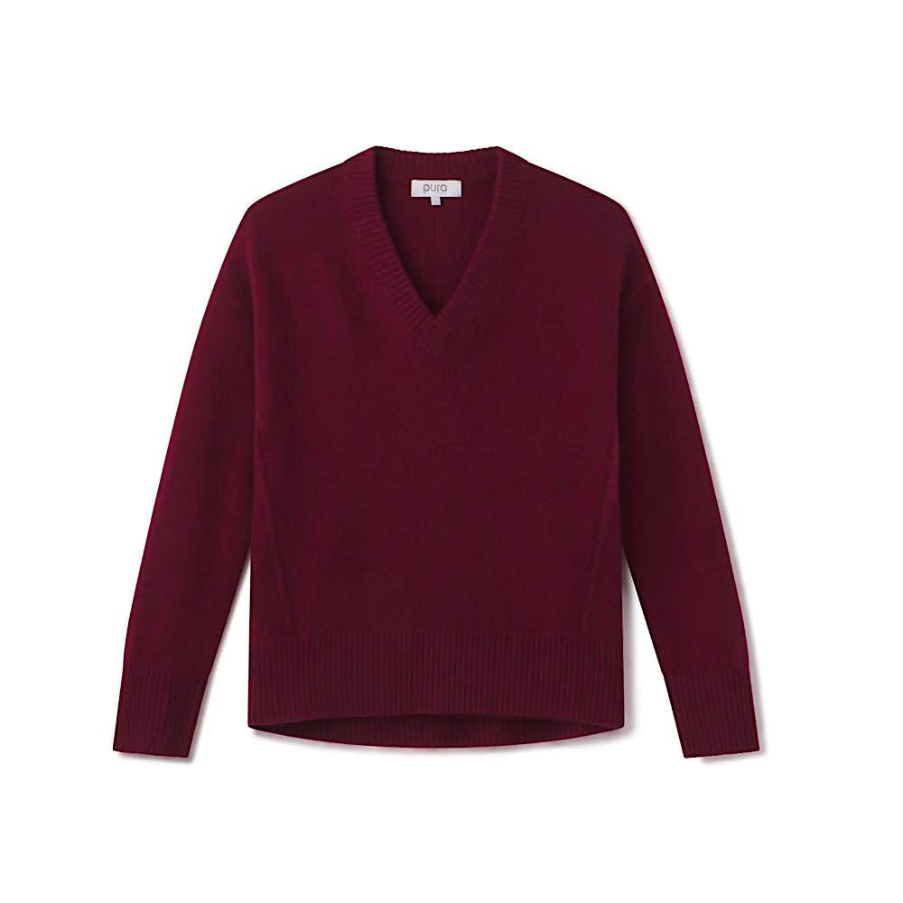 Pura Cashmere Cashmere V-Neck Sweater - Cabernet
