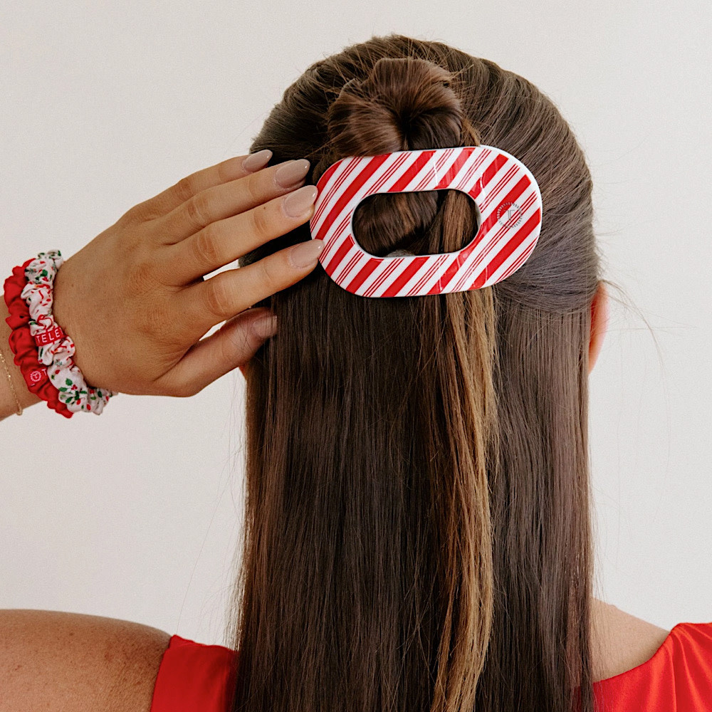 Teleties Flat Round Clip - Medium - Candy Cane Crush