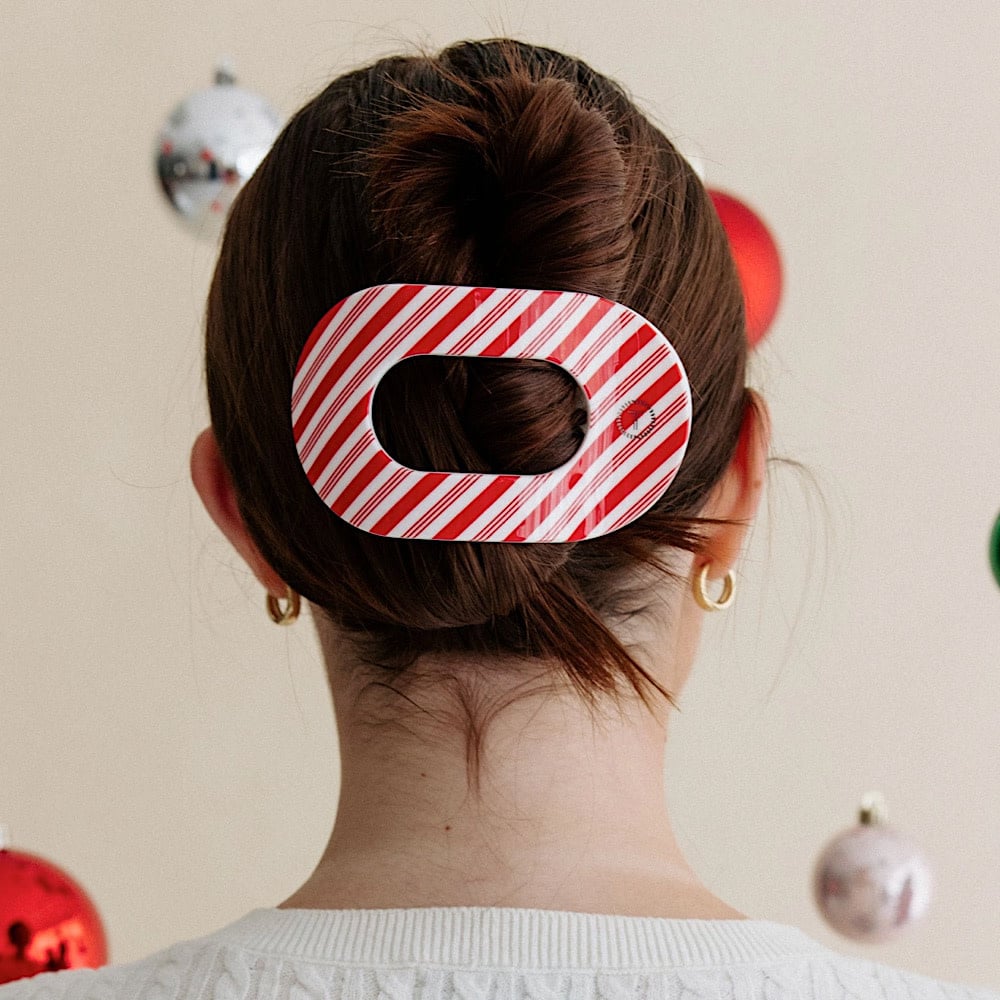 Teleties Flat Round Clip - Large - Candy Cane Crush