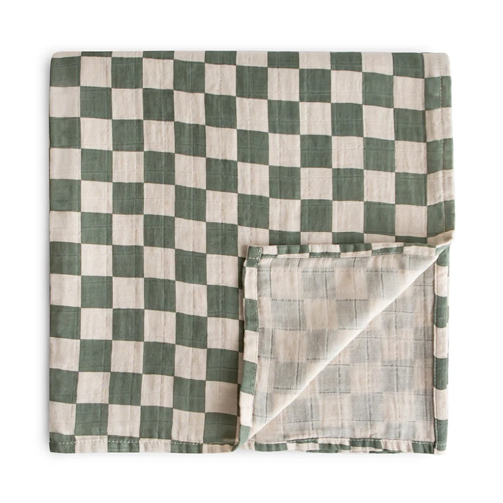 Mushie Mushie Swaddle Blanket - Olive Checker