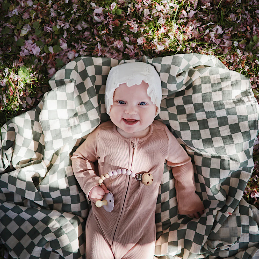 Mushie Swaddle Blanket - Olive Checker